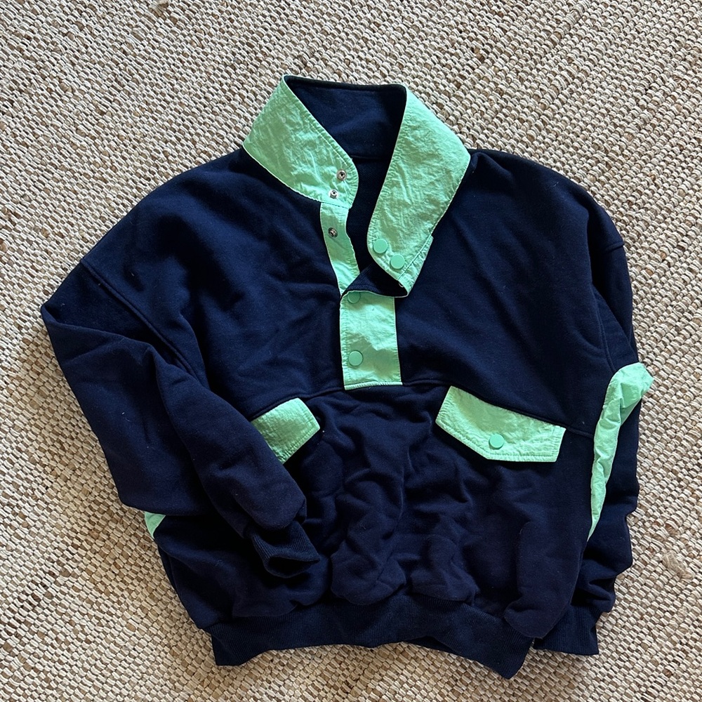 SHEIN Black Pullover Sweater with Mint Green Trim